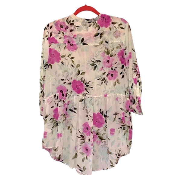 TORRID Pink Rose Floral Chiffon High Low Babydoll Blouse - Picture 7 of 10
